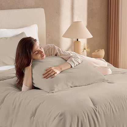 Andency Oatmeal California King Size Comforter Set, Wheat Boho Chic Solid Bedding Comforter Set 3 Pieces, Classic Soft Fluffy Bed Set for All Season