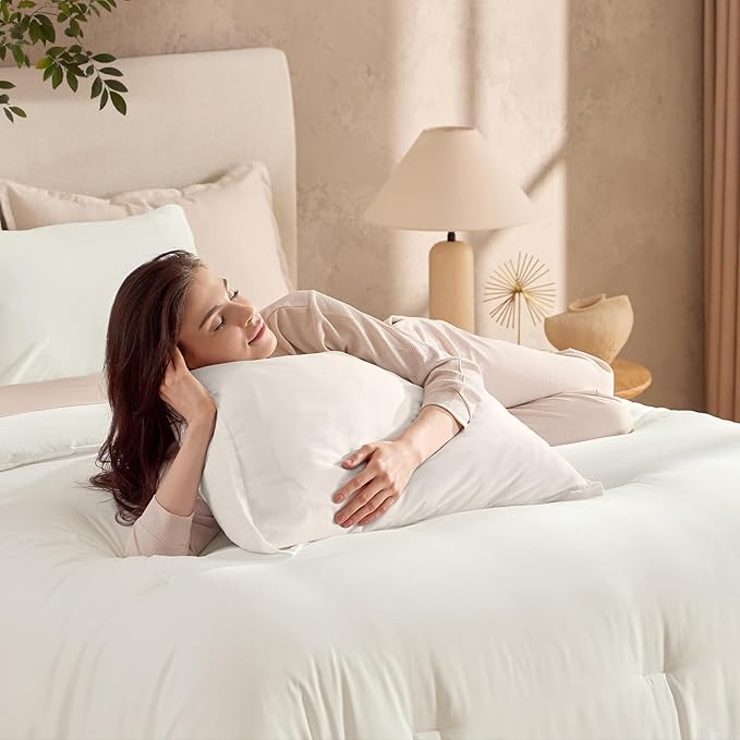 Andency Ivory King Size Comforter Set, 3 Pieces Cream Boho Solid Bedding Comforters & Sets for Women Men, Soft Lightweight Fluffy All Season Down Alternative Bed Blanket Quilt Set