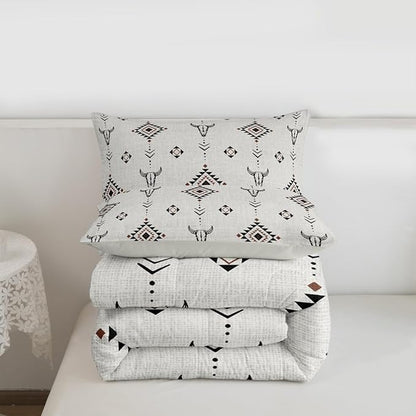Erosebridal Western Aztec Comforter Set Twin Size, Boho Farmhouse Bedding Set for Kids Boys Teens Ethnic Southwest Bull Skull Cow Quilt American Native Southwestern Duvet Insert Bedroom Decor