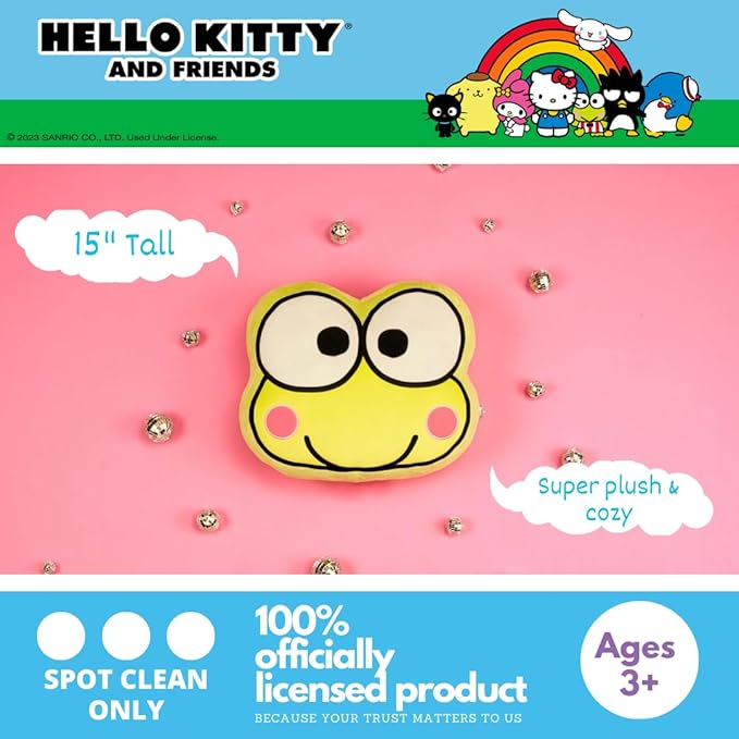 Hello Kitty & Friends Keroppi Bedding Super Soft Plush Decorative Pillow, One Size, (100% Officially Licensed Product) by Franco
