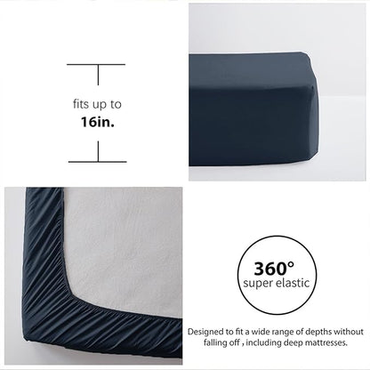 Zzlpp Twin Comforter Set 5 Pieces, Navy Blue Seersucker Bed in a Bag with Comforter and Pillowcase, All Season Bedding Sets with 1 Comforter, 1 Pillow Sham, 1 Flat Sheet, 1 Fitted Sheet