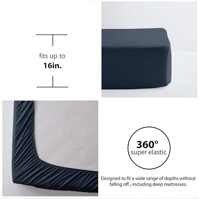Zzlpp Full Comforter Set 7 Pieces, Navy Blue Seersucker Bed in a Bag with Comforter and Sheets, All Season Bedding Sets with 1 Comforter, 2 Pillow Shams, 2 Pillowcases, 1 Flat Sheet, 1 Fitted Sheet