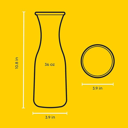JoyJolt Glass Carafe with Lid, Set of 4 – 1 Liter Glass Pitcher for Mimosa Bar, Water, Iced Tea, Juice, Wine, Lemonade, Milk – Dishwasher Safe Beverage Drink Dispensers for Brunch, Parties