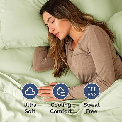 Full XL Bed Sheet Set - 4 Piece Extra Long Extended Full XL Sheets - Soft, Breathable & Cooling - Fits 8" to 16" Mattress w/ Deep Pockets - 54" x 80" - Wrinkle and Fade Resistant - Light Sage Green