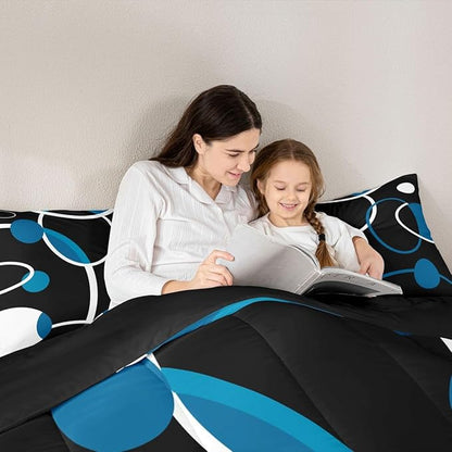 Erosebridal Aesthetic Circles Bedding King Modern Comforter Set for All Ages, Geometric Stripe Bedding Sets Abstract Artwork Duvet Set White Blue Black Geometric Quilted Comforter Luxury 3pcs