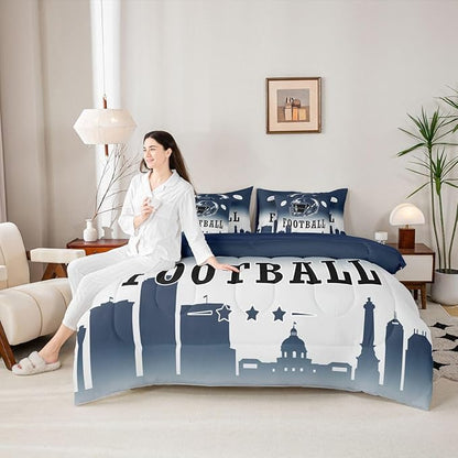 Erosebridal Football Full 7 Piece Bedding Set for Boys Girls Sports Rugby Comforter Set with Sheets Ball Competitive Games Bed in A Bag for Kids and Adults,Football City Theme Bed Set(Indianapolis)