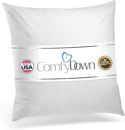 ComfyDown Decorative Throw Pillow Insert, Down and Feathers Fill, 100% Cotton Cover 233 Thread Count, Square Pillow Insert - Made in USA (20" x 20")