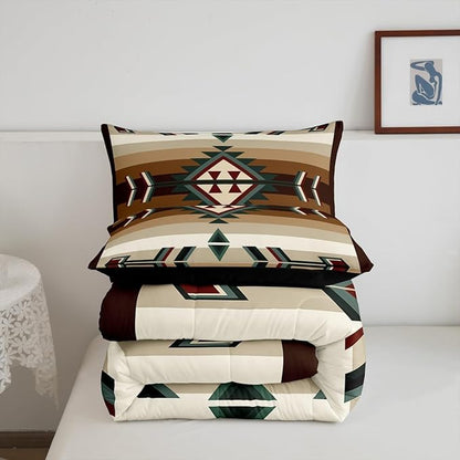 Erosebridal Rustic Bohemian Queen Comforter Set American Native Southwestern Bedding Set Boho Western Aztec Exotic Bed Comforter Sets for Boys Men Vintage Country Farmhouse Quilt Duvet 3 Pcs