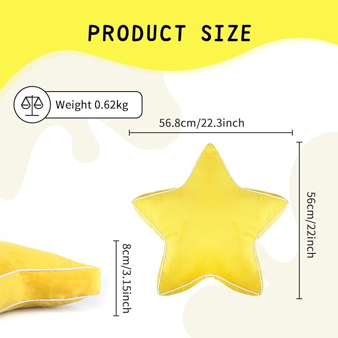 Star Pillow - Decorative Pillows Cozy Room Décor Throw Pillow Accent Floor Cushion Yellow