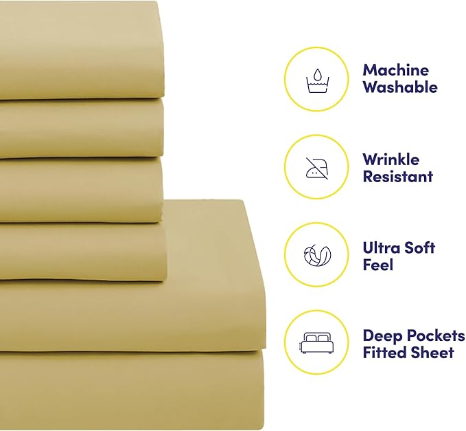 Sweet Home Collection 7 Piece Comforter Set Bag Solid Color All Season Soft Down Alternative Blanket & Luxurious Microfiber Bed Sheets, Camel, King