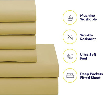 Sweet Home Collection 7 Piece Comforter Set Bag Solid Color All Season Soft Down Alternative Blanket & Luxurious Microfiber Bed Sheets, Camel, King