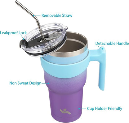 30 oz Tumbler with Handle and 2 Straw 2 Lid, Insulated Water Bottle Stainless Steel Vacuum Cup Reusable Travel Mug,Ocean Dream
