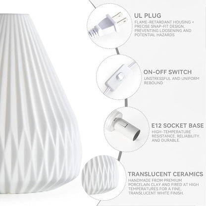 9.1" Modern Ceramic Table Lamp,White Bedside Table lamp, Night Lamp,Decorative Lamp,Ambient Lighting,Artistic lamp,Suitable for Living Room, Bedroom, Entrance, Kitchens, Corded, Bulb Included