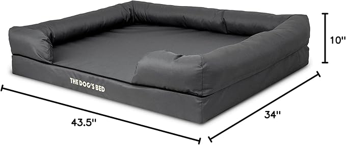 The Dog’s Bed Orthopedic Memory Foam Dog Bed with Bolsters, Oxford Fabric, Grey with Black Trim, XL