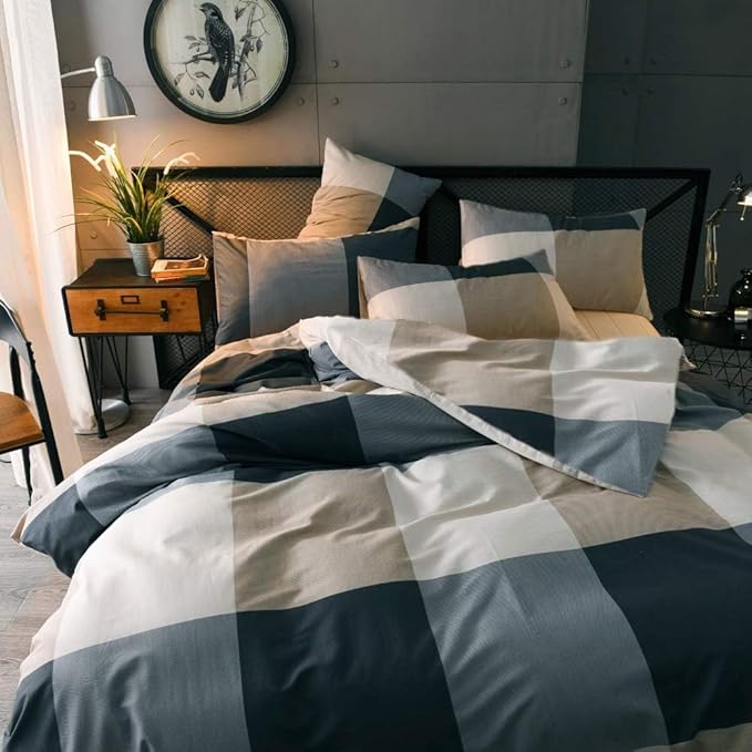 HighBuy Twin XL Comforter Set Modern Buffalo Plaid Comforter Set Men Boy Geometric Checkered Grid Pattern Bedding Comforter Set Soft Fluffy Down Alternative Bedding Set Comforter Sets Twin XL Size