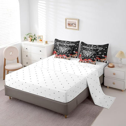 Feelyou Death Moth Bedding Set with Comforter, Twin Size 7Pcs Halloween Decorations Comforterative Cute Mushroom Bed in a Bag with Comforter, Boho Moth Room Decor