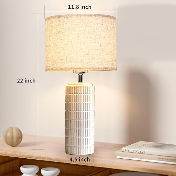 23" White Ceramic Table Lamp for Living Room Fully Dimmable, Nightstand Bedside Lamps for Desk End Side,Large Modern Rustic Farmhouse Lights for Bedroom entryway Home Decoration Gifts Bulbs Included