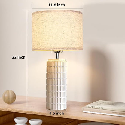 23" White Ceramic Table Lamp for Living Room Fully Dimmable, Nightstand Bedside Lamps for Desk End Side,Large Modern Rustic Farmhouse Lights for Bedroom entryway Home Decoration Gifts Bulbs Included