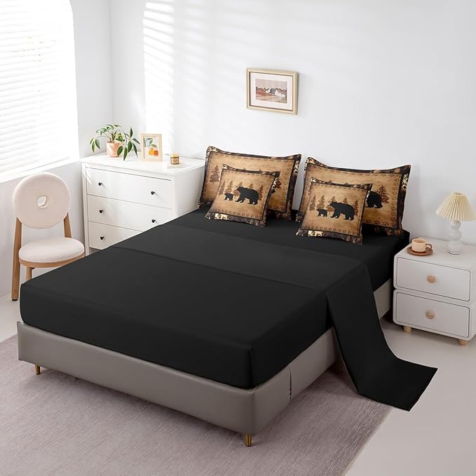 Feelyou Bear Comforter Set Full Size 7 Pcs Cabin Lodge Bed in a Bag Rustic Wild Animals Bedding Farmhouse Hunting Bed Set with Sheets, Pillowcases, Pillow Covers