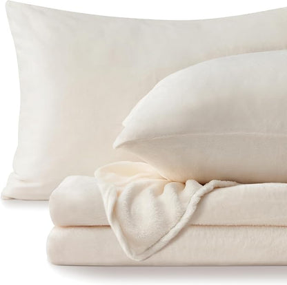 BEDELITE Flannel Sheets Twin Size White - Super Soft Fleece Sheets Set Fluffy Extra Plush, 3 Piece(Include Fitted Sheet, Flat Sheet, 1 Pillowcase)