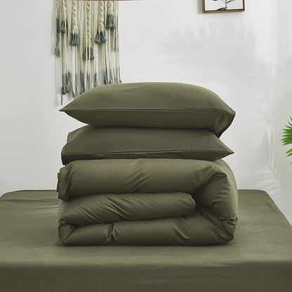 Cottonight Olive Green Comforter Set Twin Bedding Set Solid Dark Green Blanket Quilts Soft Breathable Fashion 3 Pcs Comforter Set for Twin Bed