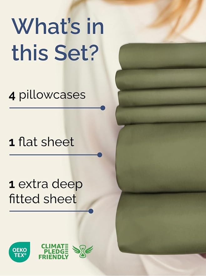 Extra Deep Cal King Sheet Set - 6 Piece Breathable and Cooling Sheets - Hotel Luxury Bedding for Women, Men, Kids & Teens - Easy & Secure Fit - Soft and Wrinkle Free - Extra Deep Pockets - Sage Green