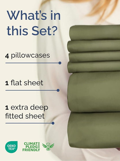 Extra Deep Cal King Sheet Set - 6 Piece Breathable and Cooling Sheets - Hotel Luxury Bedding for Women, Men, Kids & Teens - Easy & Secure Fit - Soft and Wrinkle Free - Extra Deep Pockets - Sage Green