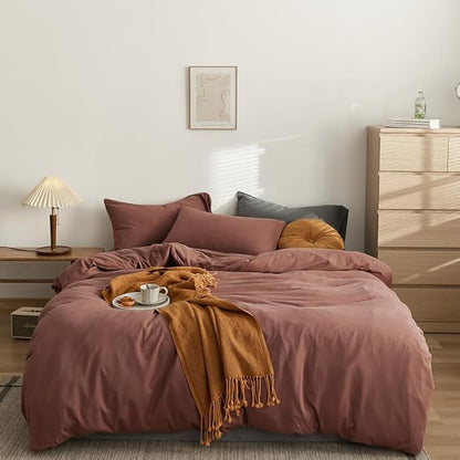 CLOTHKNOW Brick Red California King Comforter Set 3Pcs Rust Red Bedding Comforter Sets Soft Brownish Comforter with 2 x Pillow Cases