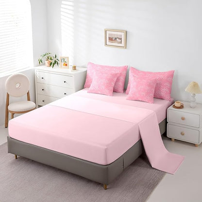Feelyou Cute Bowknot 7 Pieces Comforter Sets Boys Girls Full Size Pink Girls Bow Bedding Set for All Season for Kids Women Men Bow Bed in a Bag with Comforter, Sheets, Pillowcases & Cushion Cover