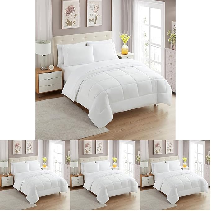Sweet Home Collection 5 Piece Comforter Set Bag Solid Color All Season Soft Down Alternative Blanket & Luxurious Microfiber Bed Sheets, White, Twin (Pack of 4)