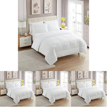 Sweet Home Collection 5 Piece Comforter Set Bag Solid Color All Season Soft Down Alternative Blanket & Luxurious Microfiber Bed Sheets, White, Twin (Pack of 4)