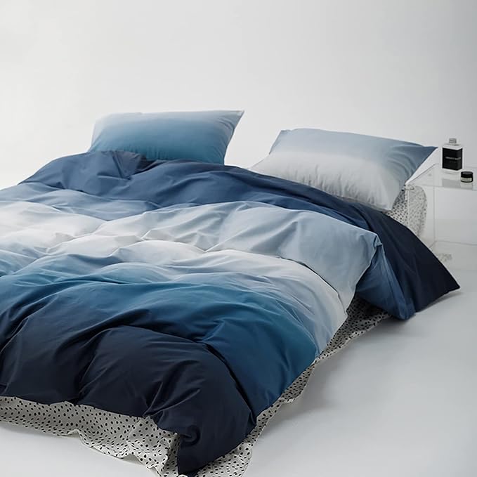 Cottonight Blue Gradient Comforter Set Full Blue and Navy Gradient Bedding Comforter Set Aesthetic Blanket Quilts Breathable Sunset Color 3 Piece Bedding Comforter Set