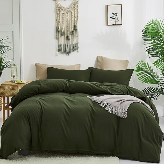 CLOTHKNOW Army Green Comforter Set King 3Pcs Dark Green Bedding Comforter Sets Olive Green Comforter King Hunter Green Comforter Soft Military Green Comforter Sets King