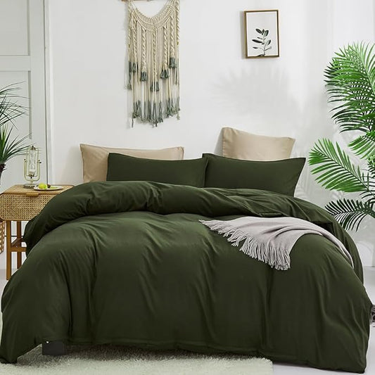 CLOTHKNOW Dark Green Queen Comforter Set Army Green Bedding Comforter Sets Soft Hunter Queen Comforter with 2 x Pillow Cases