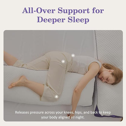 HOMELAB Adjustable Shredded Memory Foam Body Pillow Bundle with Mulberry Silk Pillowcase, Cooling Long Pillow Full Support for Side Sleepers, Back, Hip & Leg Comfort, 1 Pack 20"x52"