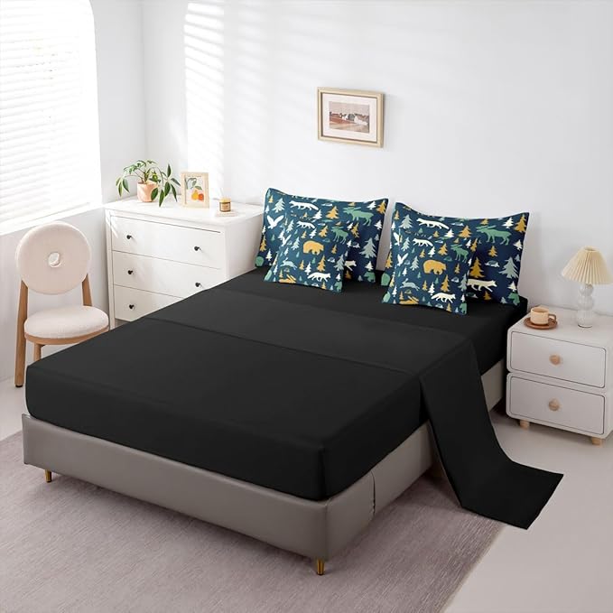 Feelyou Bear Comforter Set Full Size 7 Pcs Woodland Fox Deer Comforter Bed in a Bag Cabin Lodge Farmhouse Bedding Set for Boys Girls Rustic Wild Animal Bed Set with Sheets, Pillowcases, Pillow Covers
