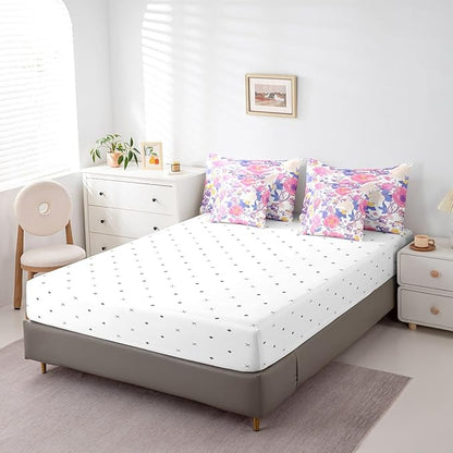 Feelyou Flowers Comforter Set King Size 7 Pieces Floral Botanical Bedding Set for All Season Branches Nature Theme Bed in a Bag with Comforter, Sheets, Pillowcases & Cushion Cover