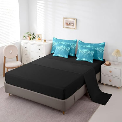 Erosebridal Gothic Comforter Set 7 Piece Bed in a Bag Twin,Goth Sugar Skull Bedding Set,Cyan Teal Damask Bohemian Vintage Floral Comforter and Sheet Set,Exotic Antique Victorian Baroque Decor