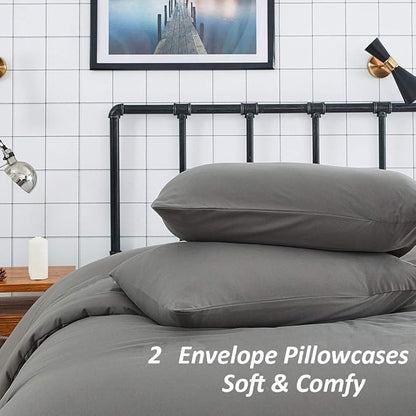 Cottonight Grey Comforter Set Twin Dark Grey Bedding Set Modern Solid Gray Blanket Quilts Modern Soft Breathable 3 Piece Comforter Set for Twin Bed Boys Kids