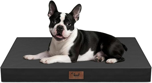 Outdoor Dog Bed for Small Dogs, Waterproof Dog Crate Bed for Medium Dogs Cats, Orthopedic Egg Crate Foam Pet Bed with Washable Removable Oxford Cover, Black
