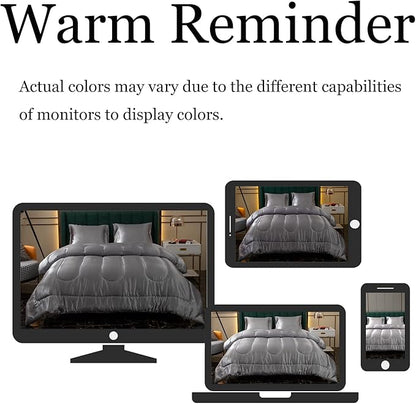 Satin Comforter Set - King Size, Luxury Hotel Style, Silk Like, Polyester Filling, 1 Comforter 2 Pillowcases (Grey)