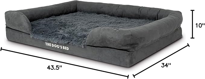 The Dog’s Bed Orthopedic Memory Foam Dog Bed with Bolsters, Fur Fabric, Grey Fur, XL