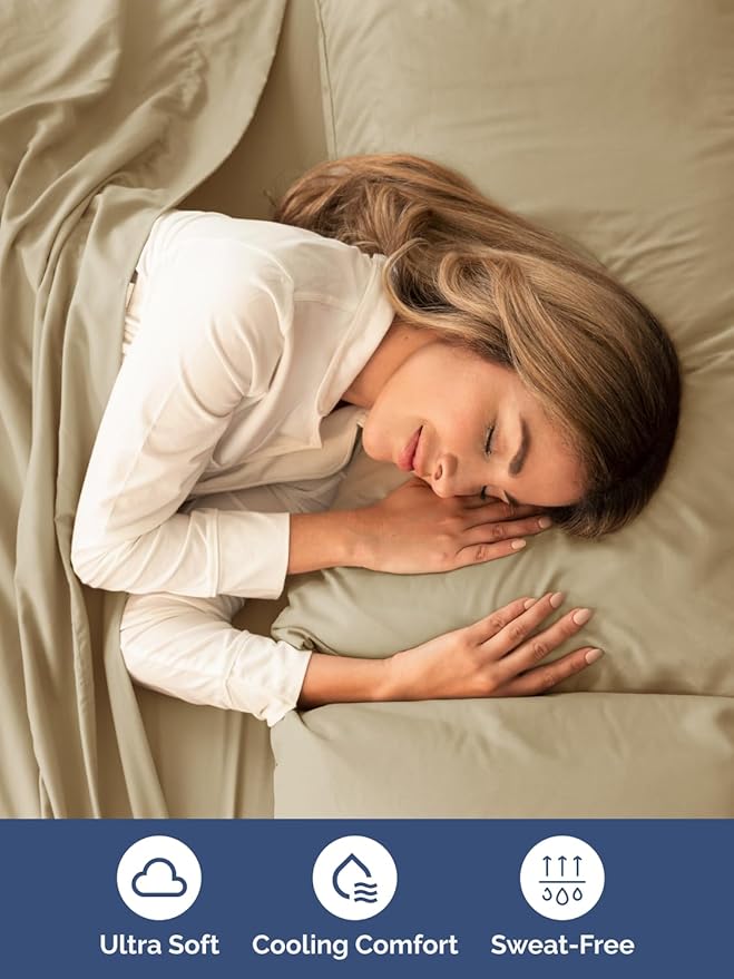 Extra Deep Twin XL Sheet Set - 4 Piece Breathable and Cooling Sheets - Hotel Luxury Bedding for Women, Men, Kids & Teens - Easy & Secure Fit - Soft, Wrinkle Free and Comfy - Extra Deep Pockets - Beige