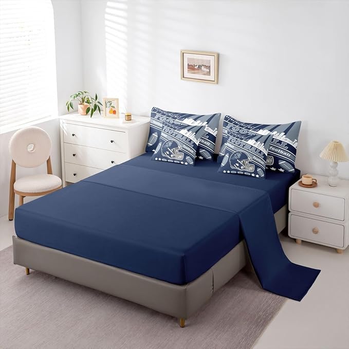 Feelyou Football 7 Pieces Comforter Sets Queen Size Kids Bedding Set for All Season Rugby Sports Football City Bed in a Bag with Comforter, Sheets, Pillowcases & Cushion Cover
