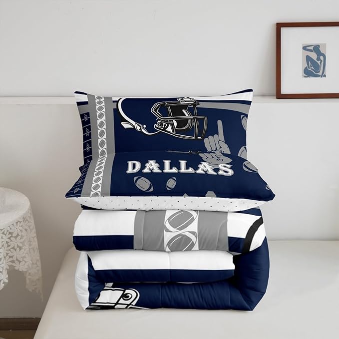Feelyou Football Bedding Set Boys Girls Queen Size Women Men Rugby Sports Comforter Football City Duvet Quilt Gray Dark Blue Room Decor