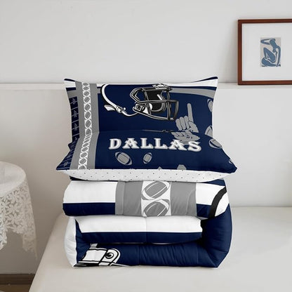 Feelyou Football Bedding Set Boys Girls King Size Rugby Sports Comforter Set Sports Theme Women Men Football City Duvet Quilt Gray Dark Blue Room Decor