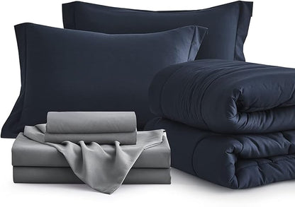 Maple&Stone Twin XL Comforter Set 5 Pieces Bed in a Bag - Down Alternative Bed Set with Sheets, Pillowcase & Sham, Soft Reversible Duvet Insert for Twin XL Bed, Navy & Dark Grey