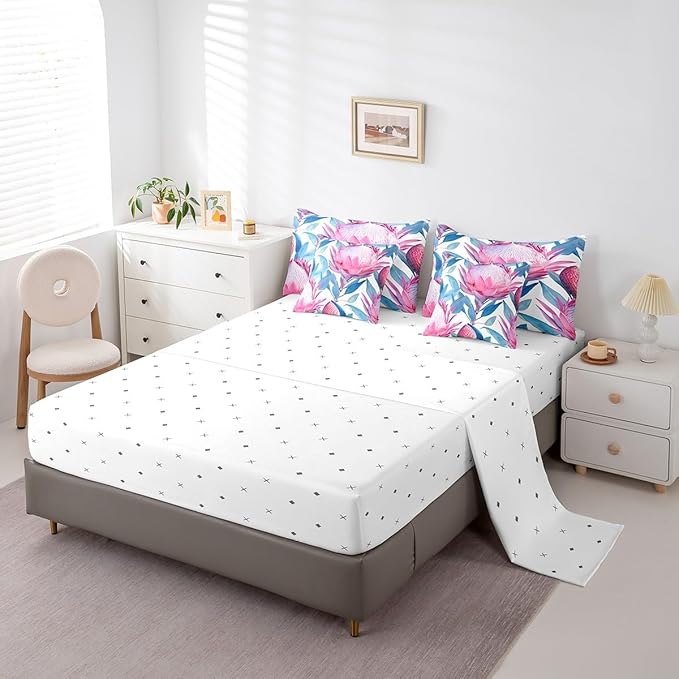 Feelyou Flower Comforter Set Queen Size 7 Pieces Florals Bedding Set for All Season Blossom Flowers Pattern Nature Theme Bed in a Bag with Comforter, Sheets, Pillowcases & Cushion Cover