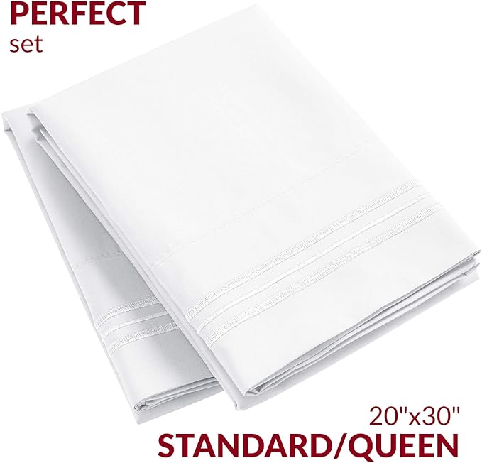 Mellanni Pillow Cases - Luxury, Extra Soft, Cooling Pillow Covers - 2 PC Iconic Collection Pillowcases - Envelope Closure (Standard/Queen 20" x 30", White) (Pack of 2)