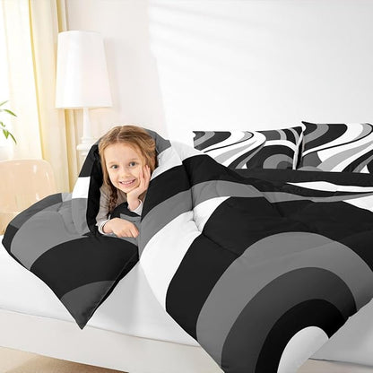 Gray Black White Spiral Bedding Full Size for Adult Women Men Modern Swirls Stripes Abstract Comforter for Minimalists Boho Aesthetic Geometric Bed Sets Graffiti Art Lines Quilt Sets